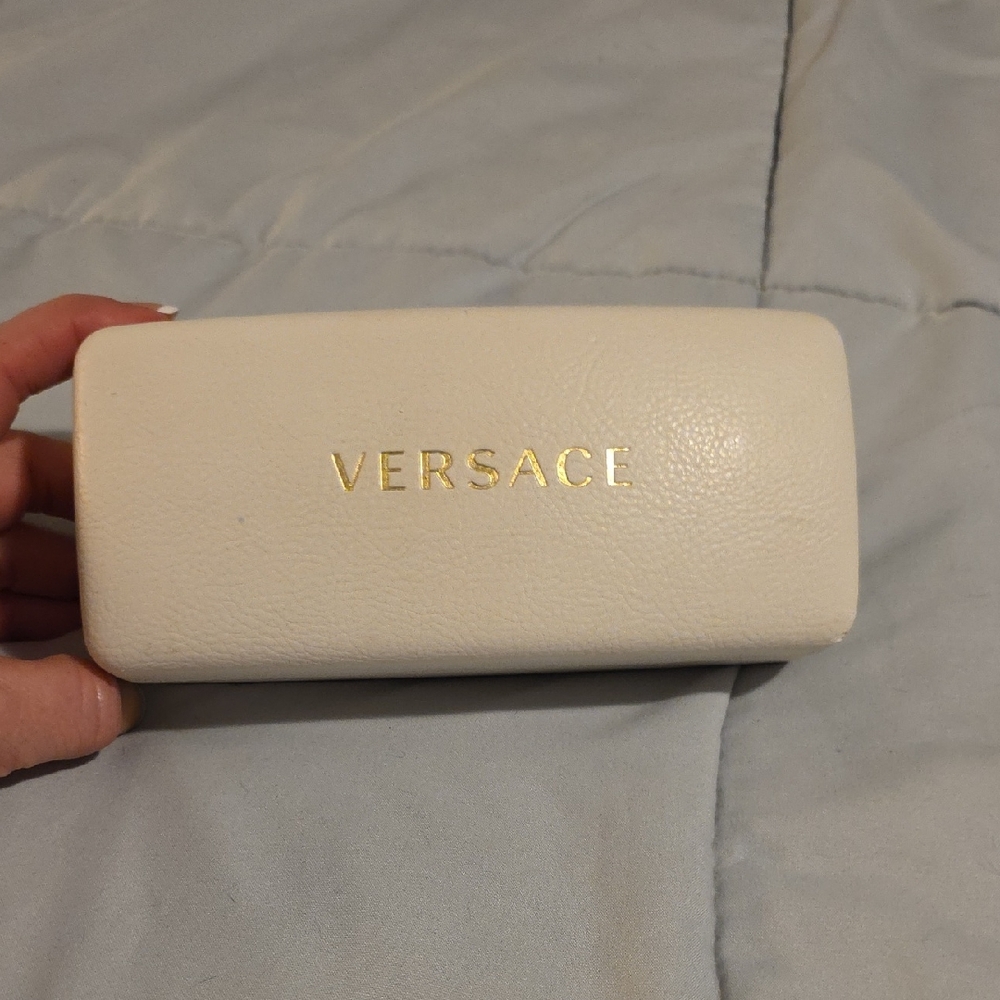 Versace Cream Cosmetic Bag with Gold Logo